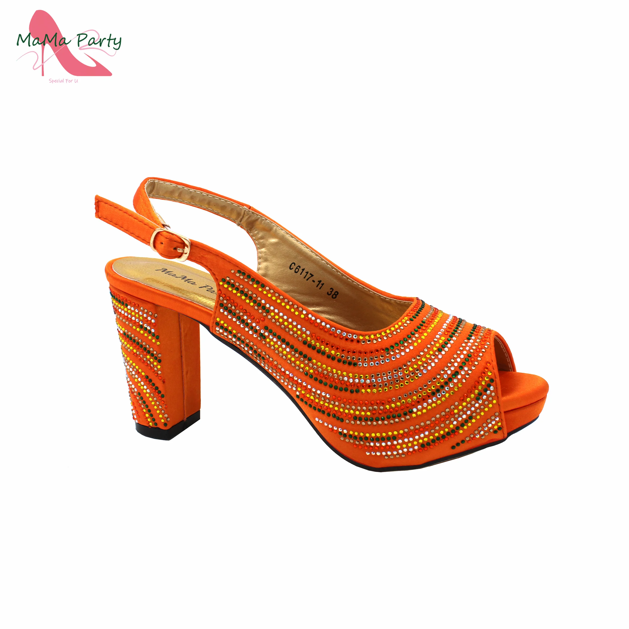 Décolleté maturi di colore arancione Design africano da donna Scarpe e set di borse abbinate con sandali di alta qualità con plateau per matrimonio