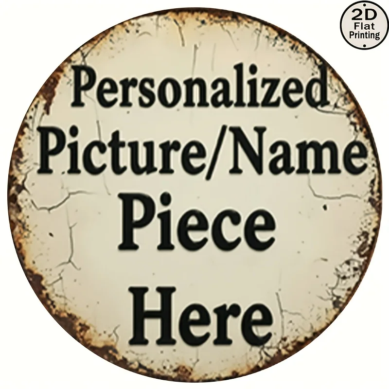 Plaque murale ronde en métal rétro personnalisée, plaque en métal avec photo et nom personnalisés, cadeau vintage à suspendre chez soi