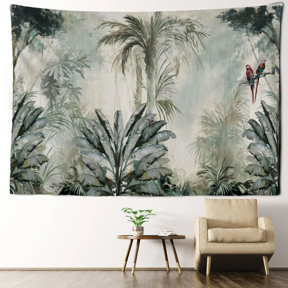 Tropical Oil Painting Forest Tapestry Wall Hanging Abstract Bohemian Mystical Witchcraft Hippie Aesthetics Room Home Decor