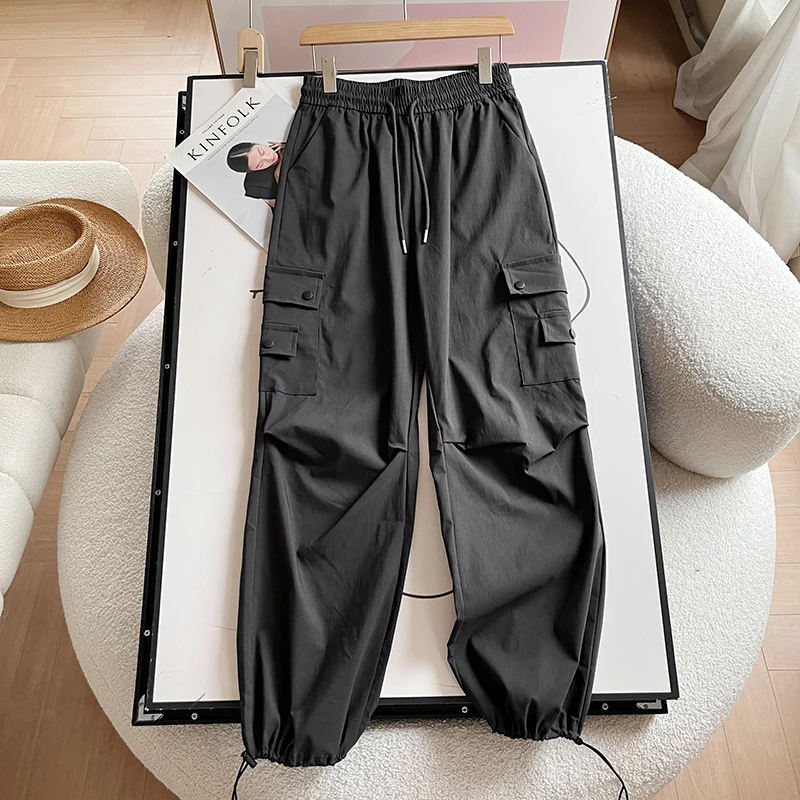 ملابس أمريكية ذات ثنيات عالية الخصر سراويل واسعة الساق غير رسمية مشد Sweatpants مستقيمة الساق للركاب