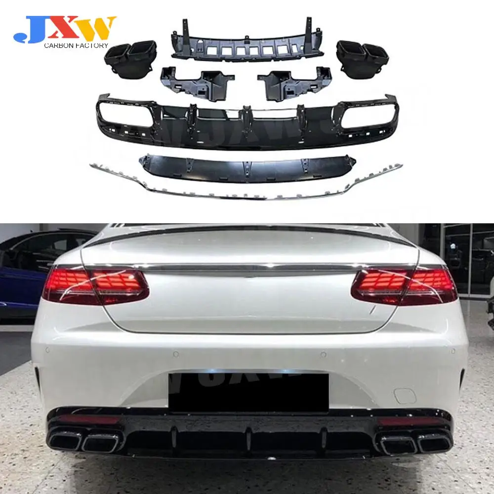 Rear Bumper Lip Diffuser With Exhaust Tips For Mercedes Benz S Class C217 S400 S450 S500 S63 AMG Coupe 2 Door 2018-2020