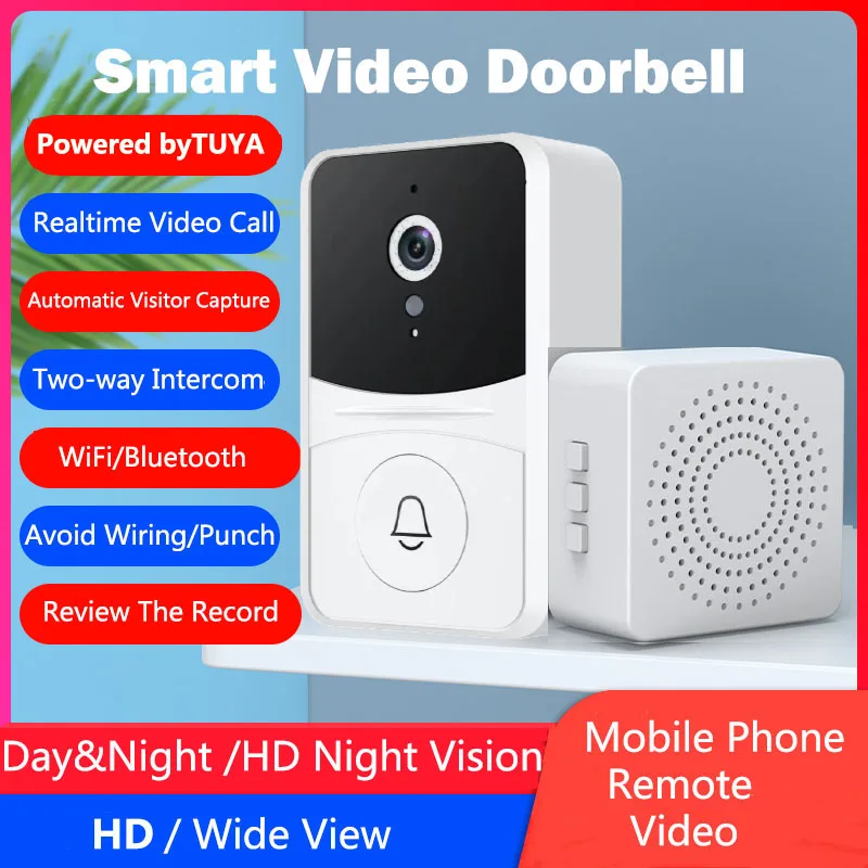 Aoskrama Tuya X7 HD Wireless Video Doorbell Smart WiFi Security Monitor Low-power Dissipation Night Vision Intercom Door Bell