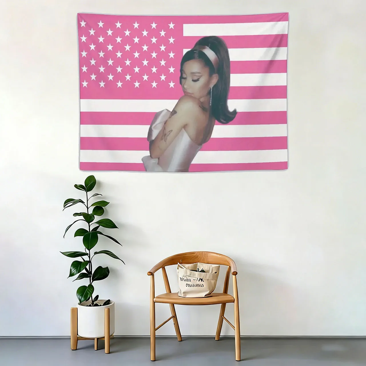 Funny Ariana Grande Pink Flag Fabric Tapestry | Perfect Decor for College Dorm, Outdoor Party, Patio & Yard Space Flat Printing