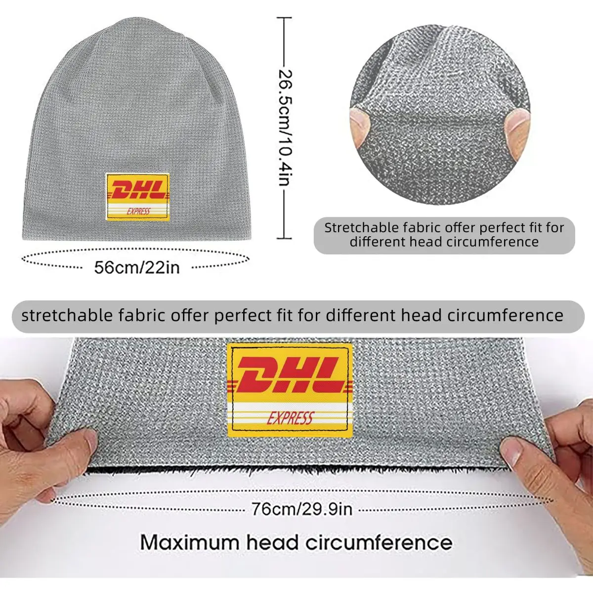 Global Express DHL Waffle Knit Fleece Lined Beanie with PU Leather Patch Unisex Warm Winter Soft Cap