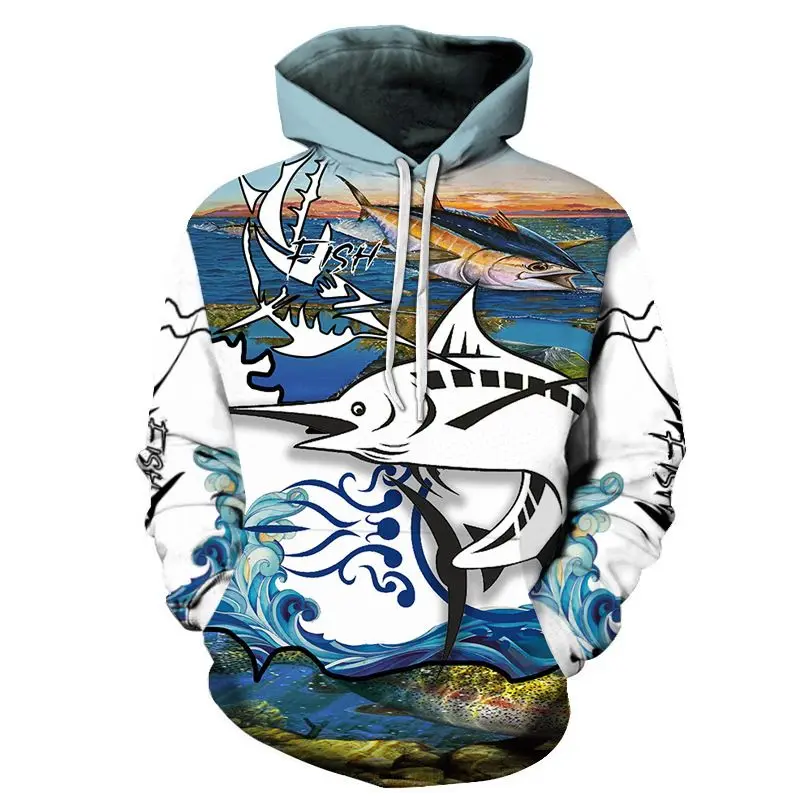 3D Hoodie casual men's sweatshirt pullover hoodie Tidal current element fish pattern