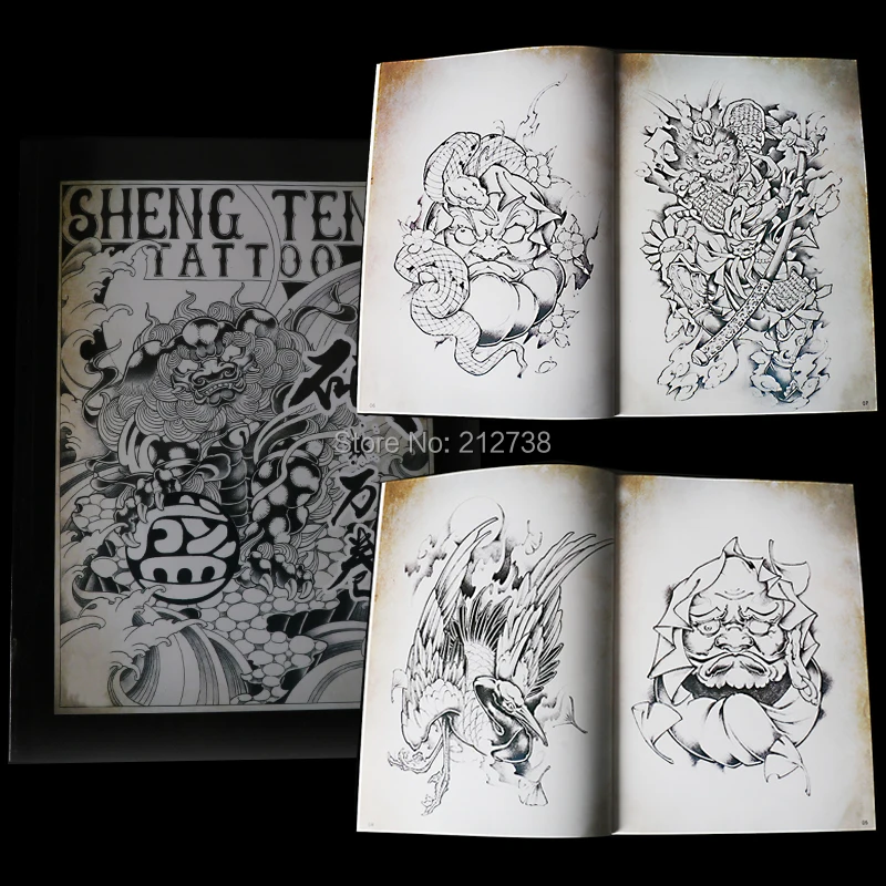 1/2/5PCS A4 Tattoo Design Book for Artists: Full Back/ Arm Traditional God Monkey, Dragon & Snake