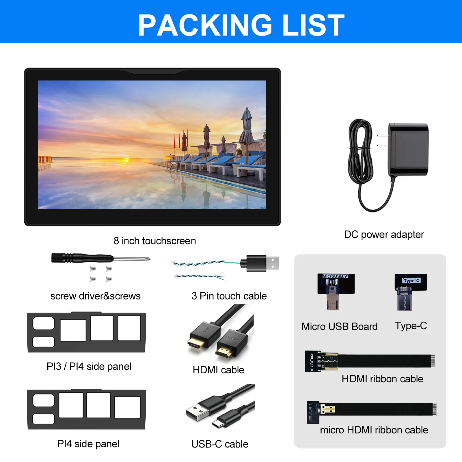 8 inch Pi Monitor 1280x800P 16:10 Widescreen Ratio HDMI Interface for Raspberry Pi DIY Projects Surveillance Display