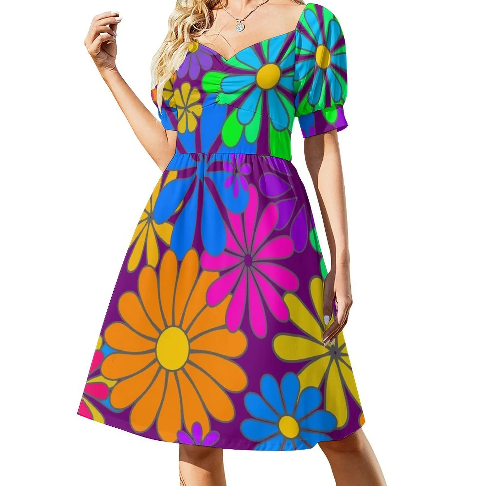 

Flower Power Hippy Retro Art Short Sleeved Dress sexy dress evening dress woman woman