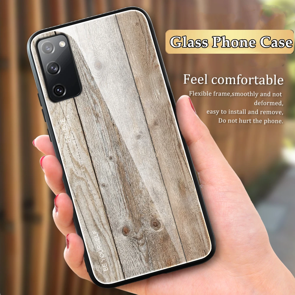 Funda de vidrio templado para Samsung Galaxy, carcasa trasera de silicona con pintura de madera, para modelos M53, M23, M33, M52, M22, M32, M31, M12 y M11