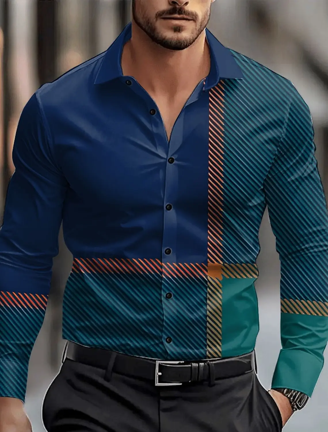 Geometic Business Casual Men's Dress Shirt Button Up Shirt Long Sleeve Business Daily Fall Winter Shirt Collar 3D Print Clothing