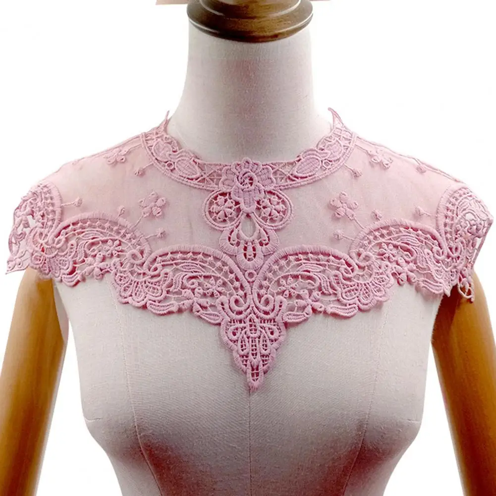 Soft Milk Silk Collar Elegant Lace Embroidered Fake Collar with Hollow Design Flower Pattern See-through Detail Stylish Clothing