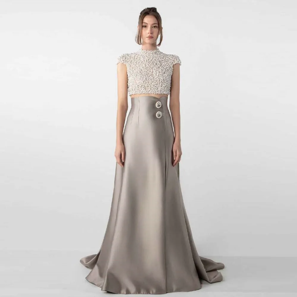 

High-Waisted Satin Skirt with Decorative Buttons Elegant Floor-Length Formal Evening Wear Luxurious Comfortable Fit for Various