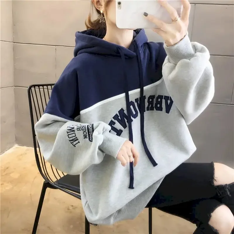 Spring Winter New Women\'s Hoodies Cotton Loose Korean Version Plus Velvet Hooded Jacket Large Size Long Sleeve Women Clothing