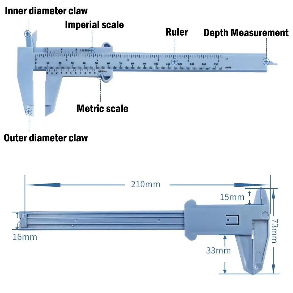 Digital Plastic Vernier Caliper Dual Scale Precision Measuring Tool for Depth/Diameter/Internal Dimensions with Durable Design