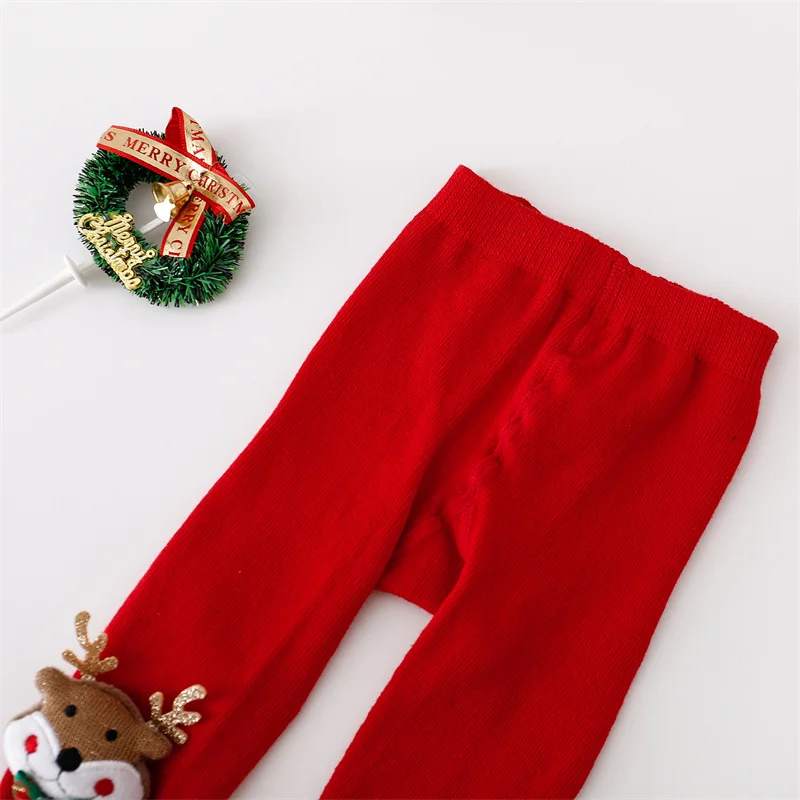 Bebê collants de natal ano novo infantil meninas malha algodão vermelho macio recém-nascido meias menina leggings crianças meia-calça 0-24 meses