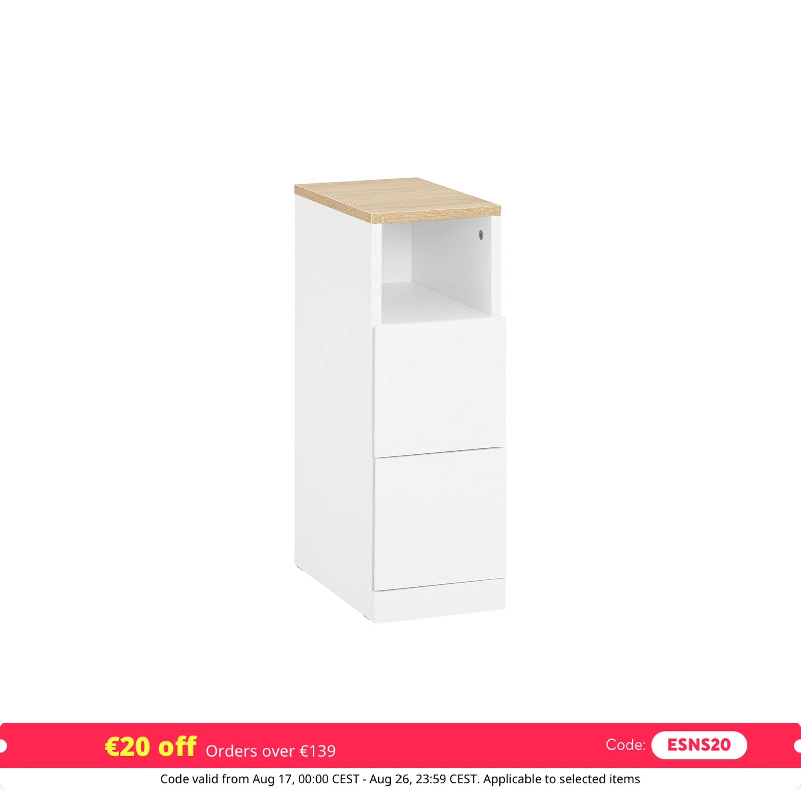 SoBuy FBT149-WN Nachttisch schmal mit 2 Schubladen und Ablage, Nachtkästchen für Schlafzimmer Weiß B20 x T35 x H60cm