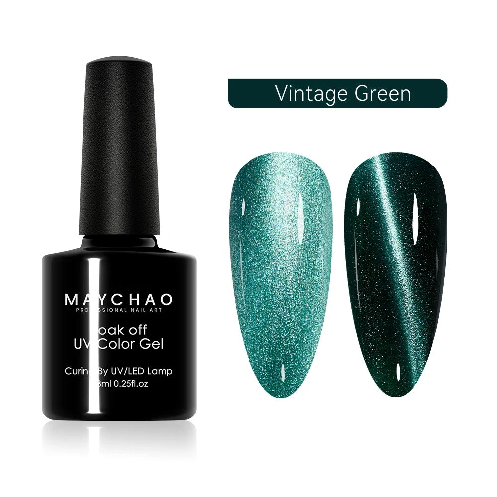 MAYCHAO-esmalte de uñas de Gel magnético, gato verde Vintage, láser 9D, brillo de diamante, Gel de ojo de gato, barniz semipermanente para remojar UV LED