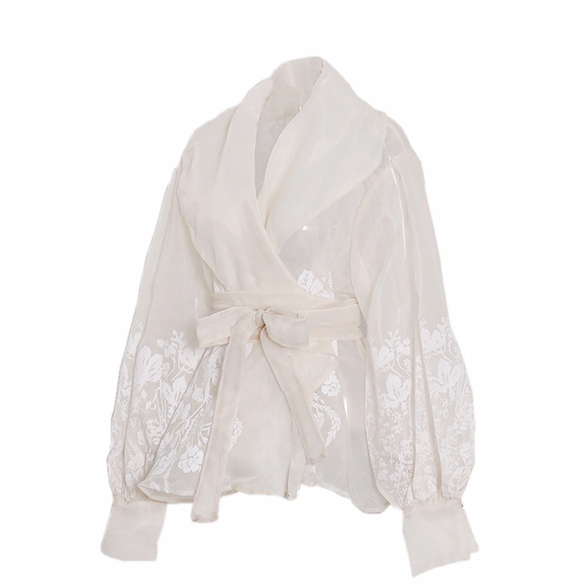 Blus Wanita Lengan Panjang Trendy dengan Kerut, Kerah Mock Neck, Berlapis Ruffle, Kasual, Bahan Chiffon Transparan, Model Pendek