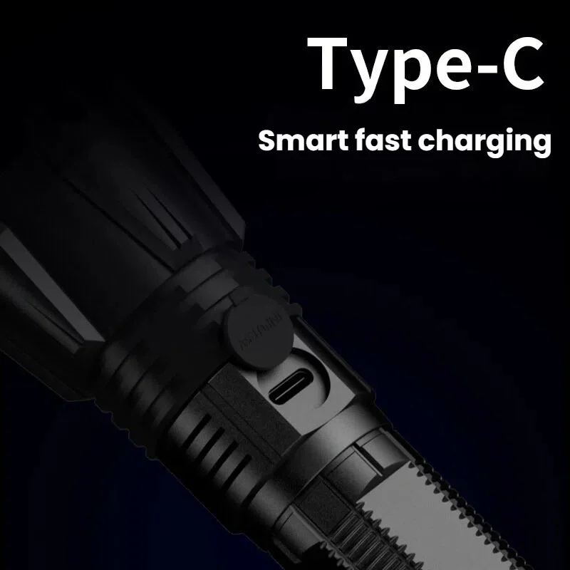 High-power P90 LED Flashlight TYPE-C Rechargeable Zoom Spotlight Waterproof Torch for Outdoor Camping and Hunting view 3