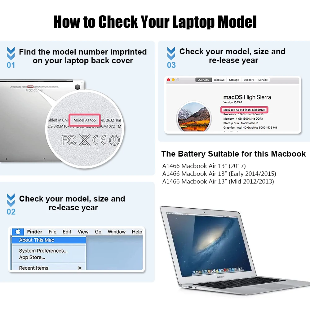 Imagem -02 - Liscn A1496 Bateria do Portátil para Apple Macbook Air 13 A1466 Médio 2012 2013 Início de 2014 2023 2023 A1369 Final de 2010 Meados de 2011 50wh