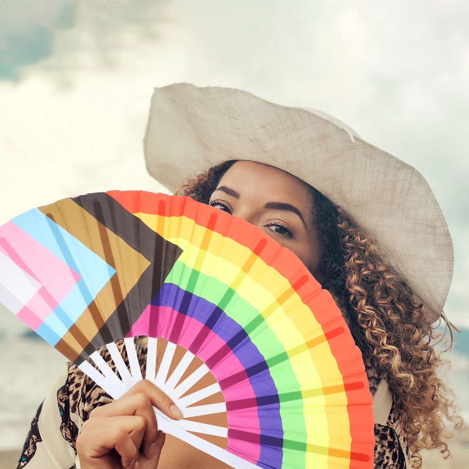 

1pc Rainbow Dance Performance Colorful Collapsible Hand Fan for Wedding Party Sturdy Plastic Folding Fan Lightweight for Cosplay