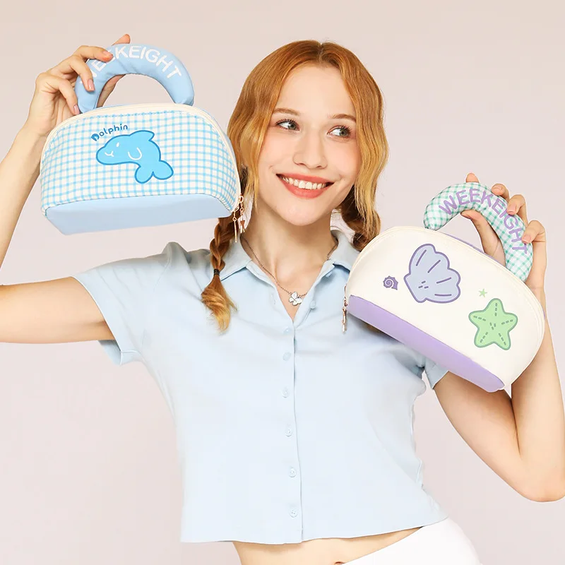 Macaron Embroidery Lightweight Portable Contrast Cosmetic Bag Sweetheart Butterfly Storage Bag Student Large Capacity Stationery