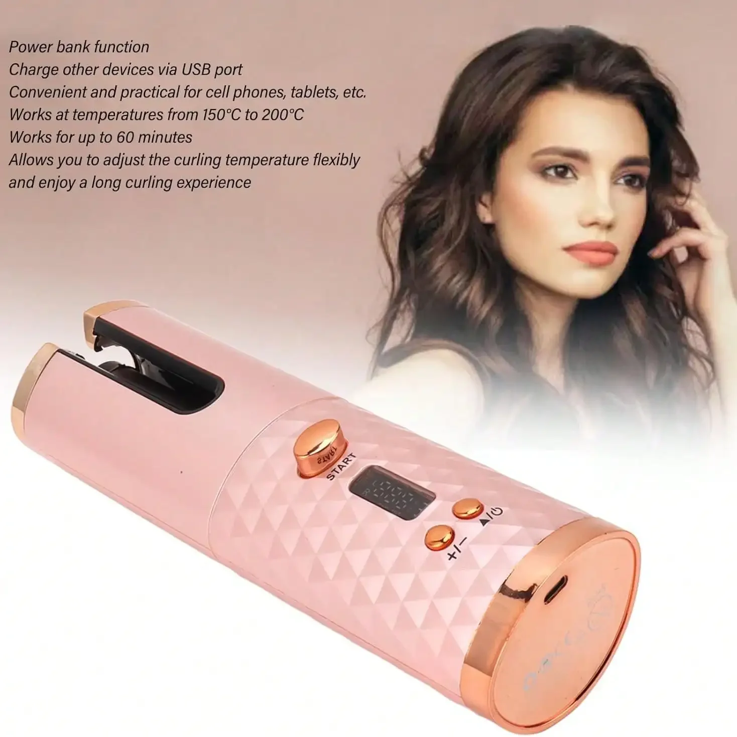 

Automatic Hair Curler - Wireless & Portable, USB Rechargeable, 3 Temperature Settings, Anti-Scald Technology, Fast 30s Heating For Beachy Waves & Curls