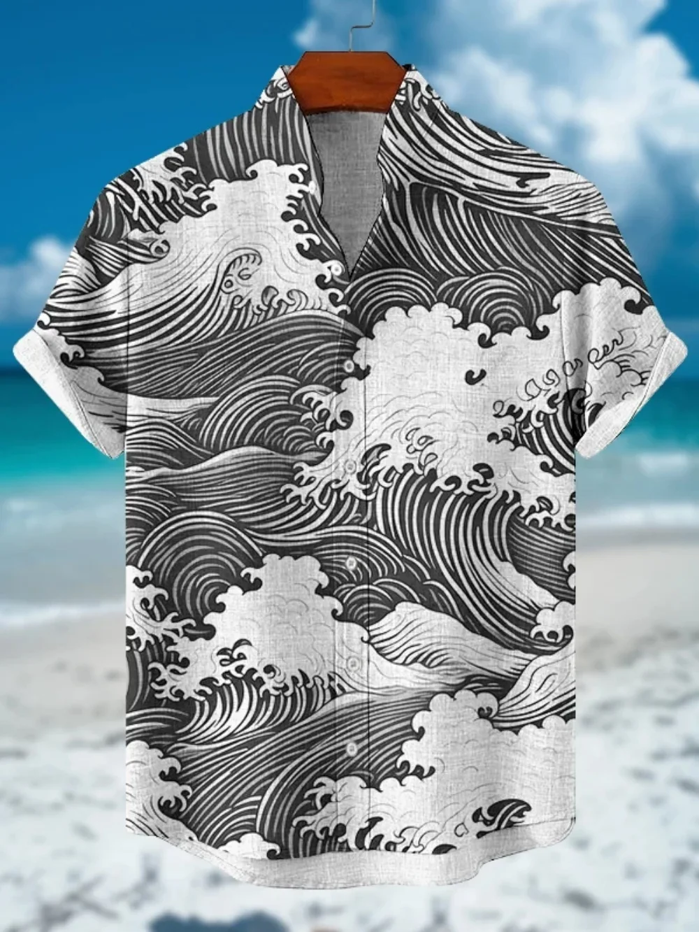 Summer Casual Men's Retro Printed Japanese Art Shirt Short Sleeved Stand up Collar Designer Social Linen Clothing