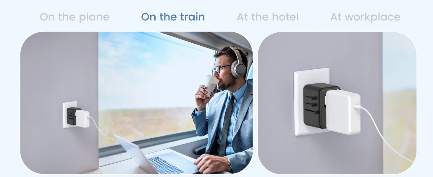 LENCENT 65W/45W/30W GaN Universal Travel Adapter with USB-A and Type C Fast Charging Power Adapter EU/UK/USA/AUS Plug for Travel