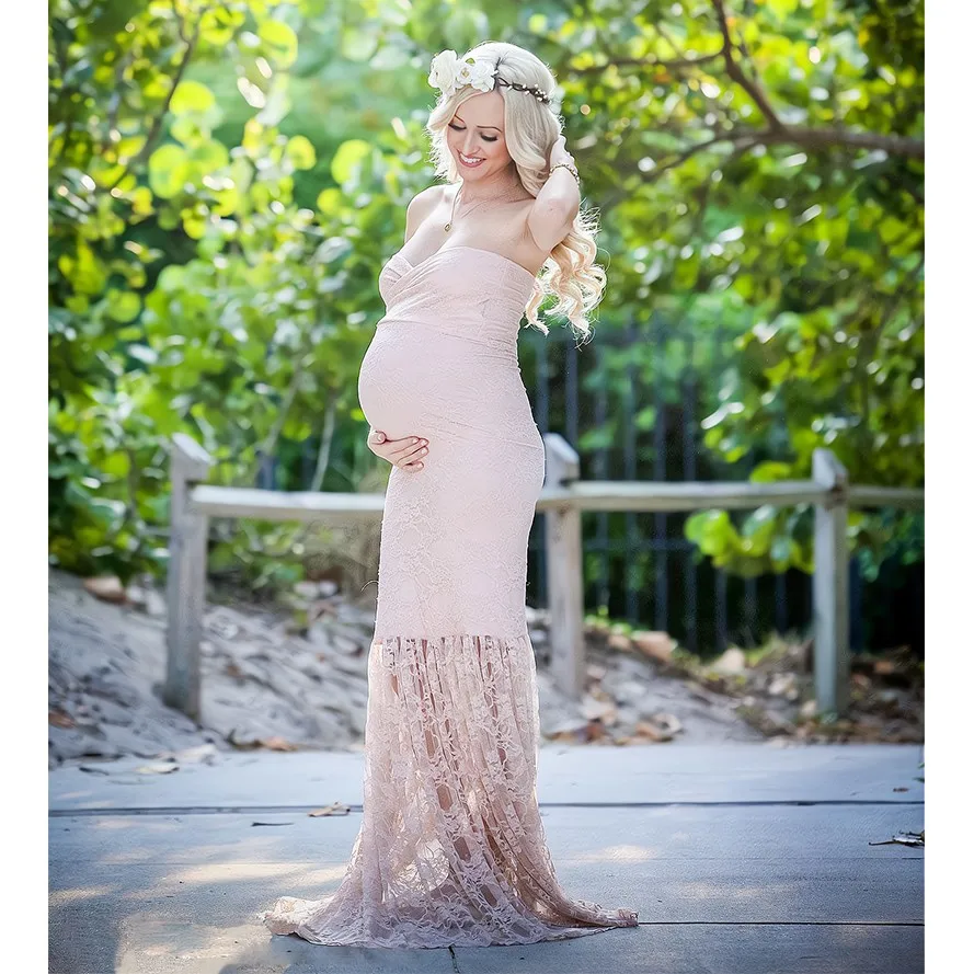 

Vintage Mermaid Premama Lace Dresses Pregnant Women Shoulderless Photo Shoot Clothes Maternity Photography Baby Shower Dress New