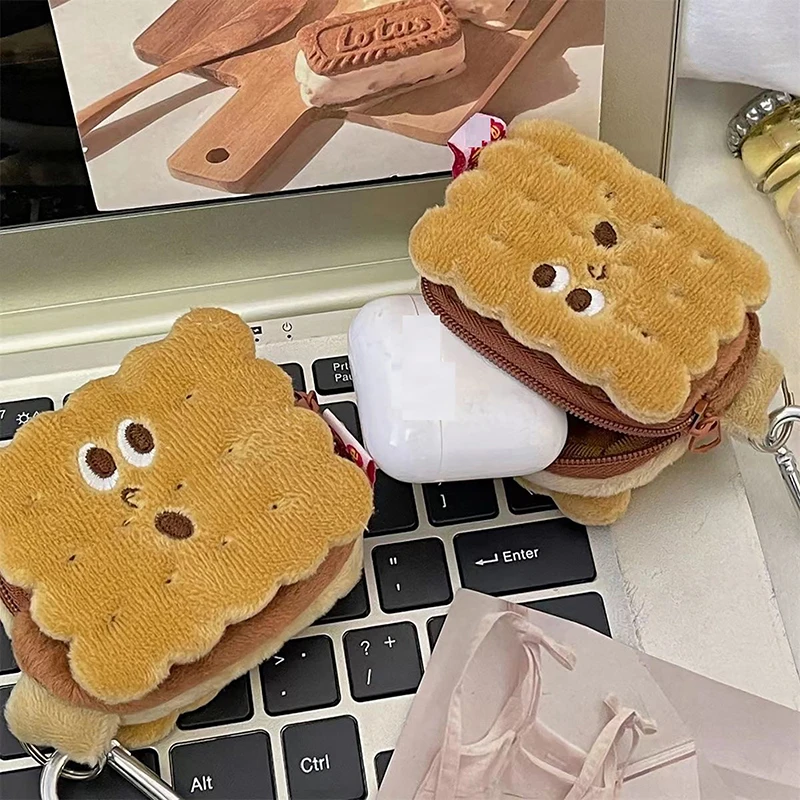 Kawai Biscuit Coin Bags Purse Plush Cake Headphone Organizer Bag Keys Cards Storage Bags Kids Birthday Gifts Schoolbag Pendants