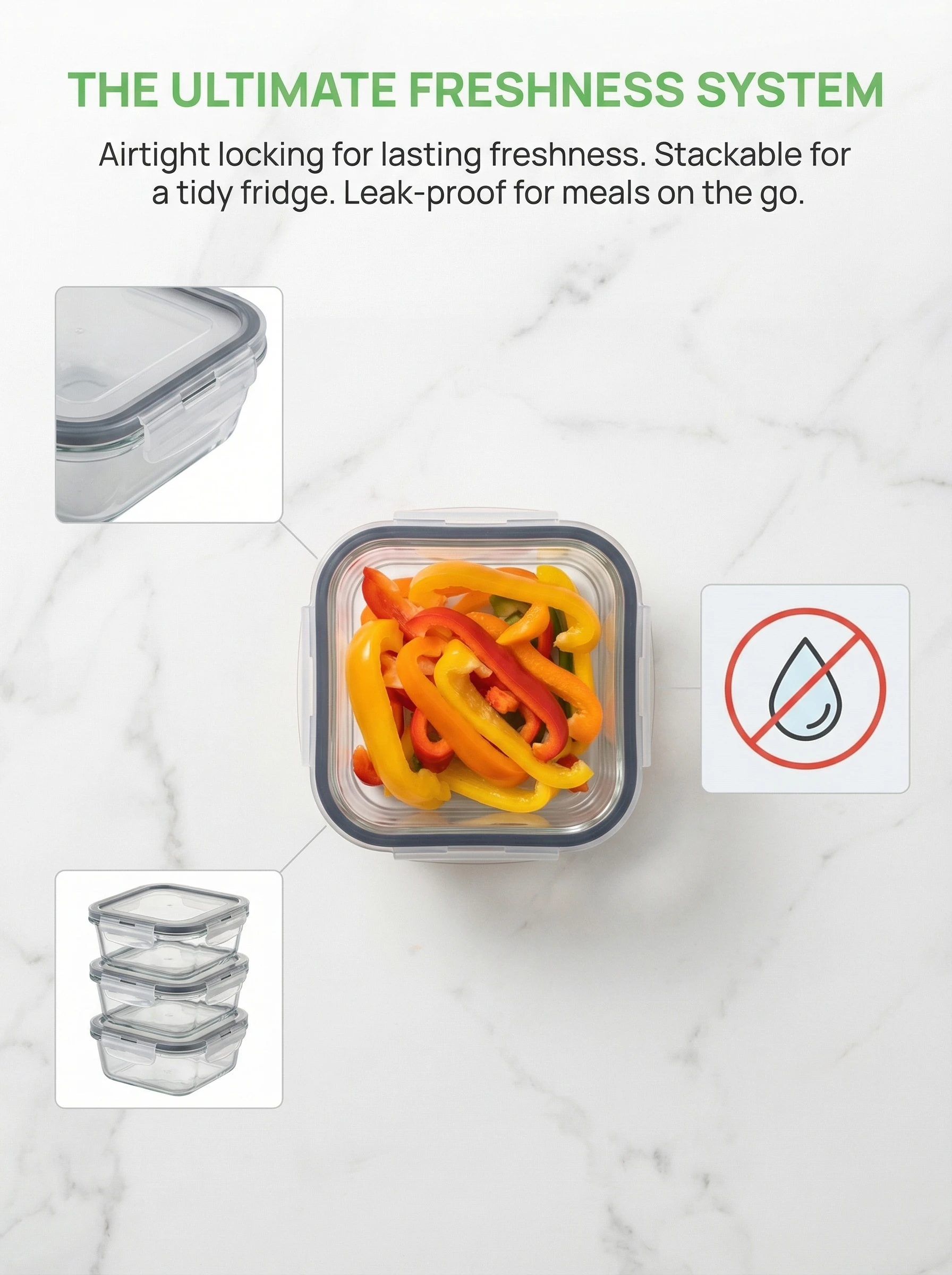 2026 Neues Transparentes Küchen-Lebensmittel-Aufbewahrungsset Mikrowellengeeignet Multifunktionale Plastik-Lunchbox mit Deckel Luftdicht Auslaufsicher – Detail 2