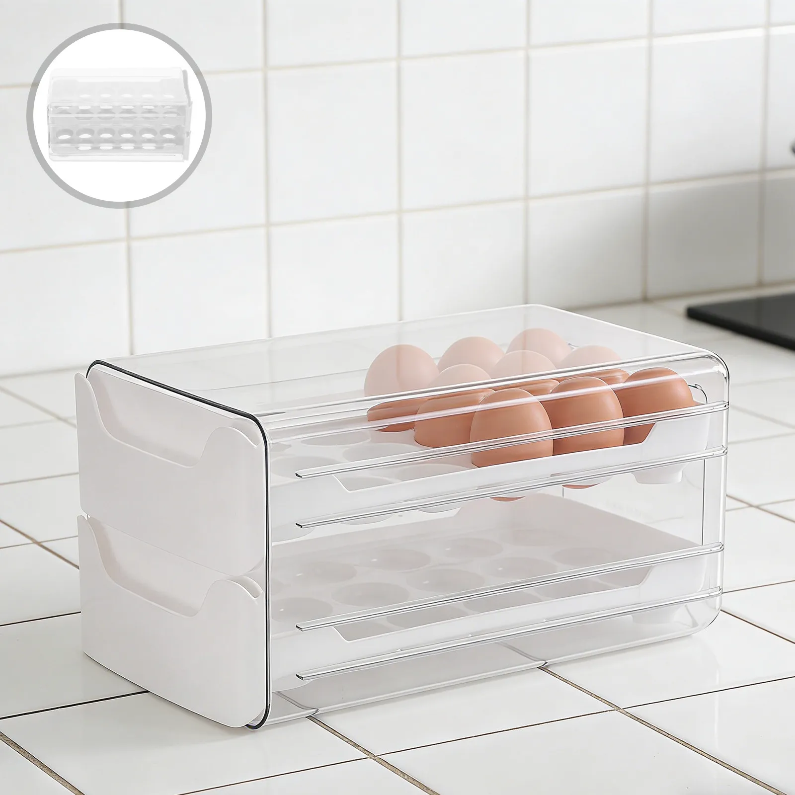 

Egg Holder for Fridge 2-Tier Stackable 36 Eggs Organizer Drawer Tray Plastic Space-Saving Egg Container Kitchen Fridge Storage