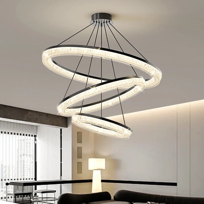 

New Modern Crystal LED Pendant Lights Black 3rings Ceiling Pendant Lamp For Living Room Bedroom Hotel Indoor Lighting Fixtures
