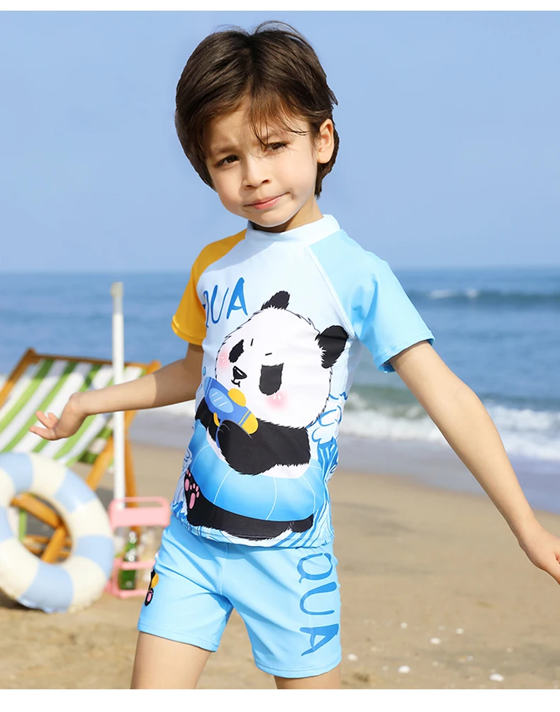 Children\'s Long Sleeve Swimsuit Boy Split Cartoon Summer Sunscreen Quick Drying Small Kids Seaside Vacation Set