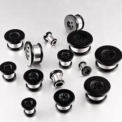 Vanku 2pcs Vintage Stainless Steel Button Ear Plugs Piercing Tunnels Expanders Body Jewelry Earring Gauges Stretchers