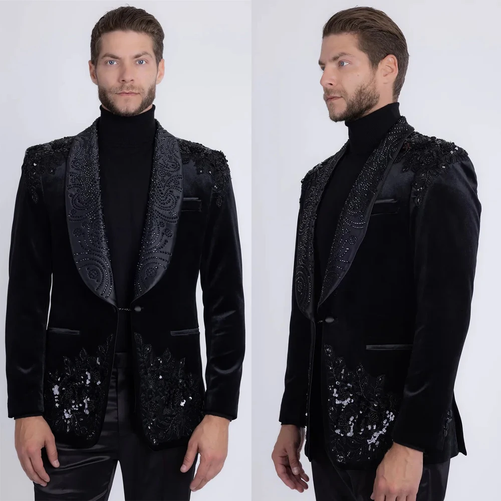 

Leisure Men's Suit 2 Pieces Appliques Lapel Blazer Pants Bow Collar Wedding Tuxedos Work Business Formal Customized M6265