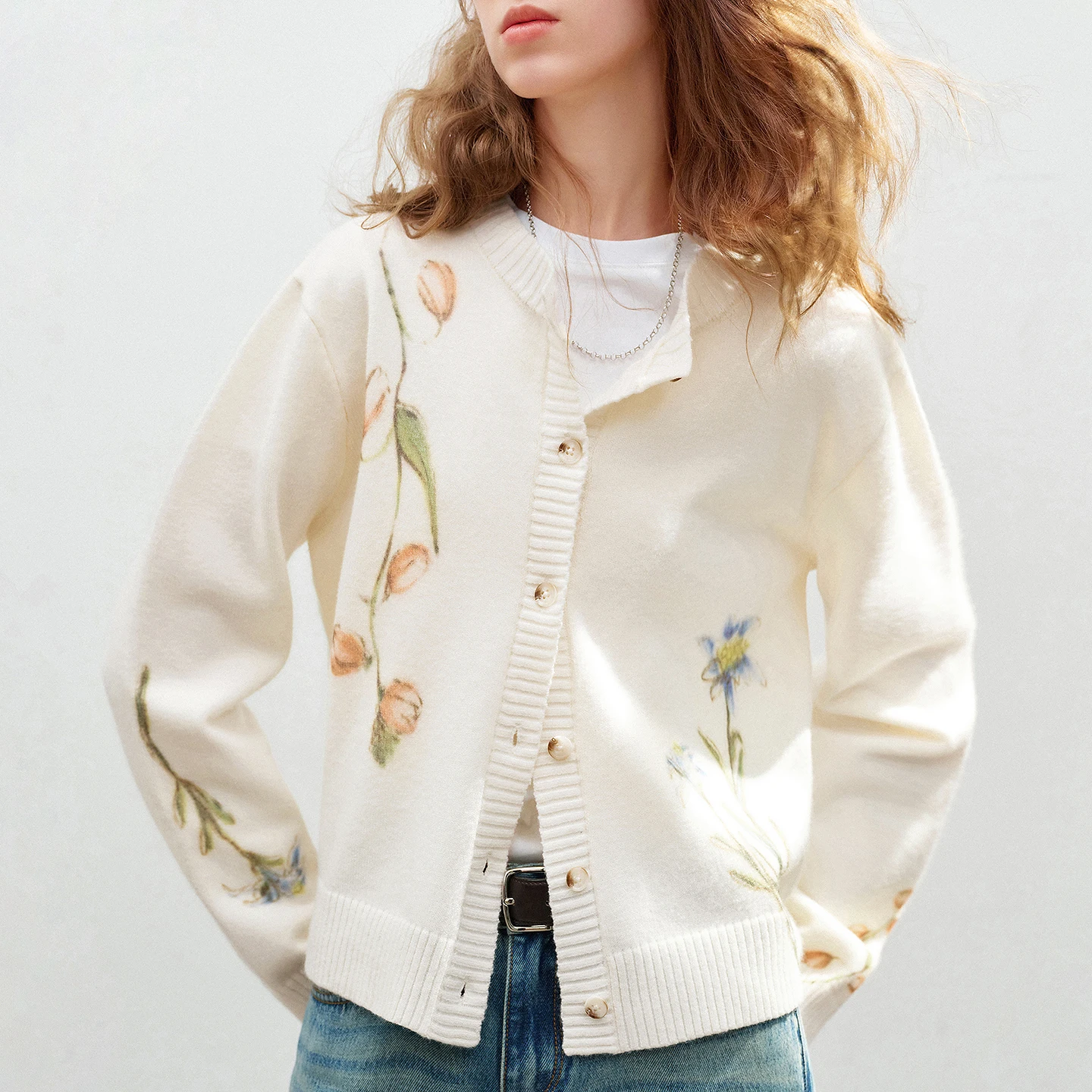 Watercolor Floral Knit Cardigan for Women - Spring 2026