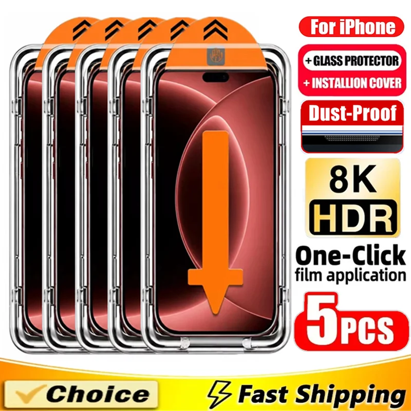 5 Stück oleophobe Beschichtung, staubfrei, einfache Installation, Displayschutzfolie für iPhone 18 16 15 14 13 12 11 17 Pro Max XR X XS 16 Plus