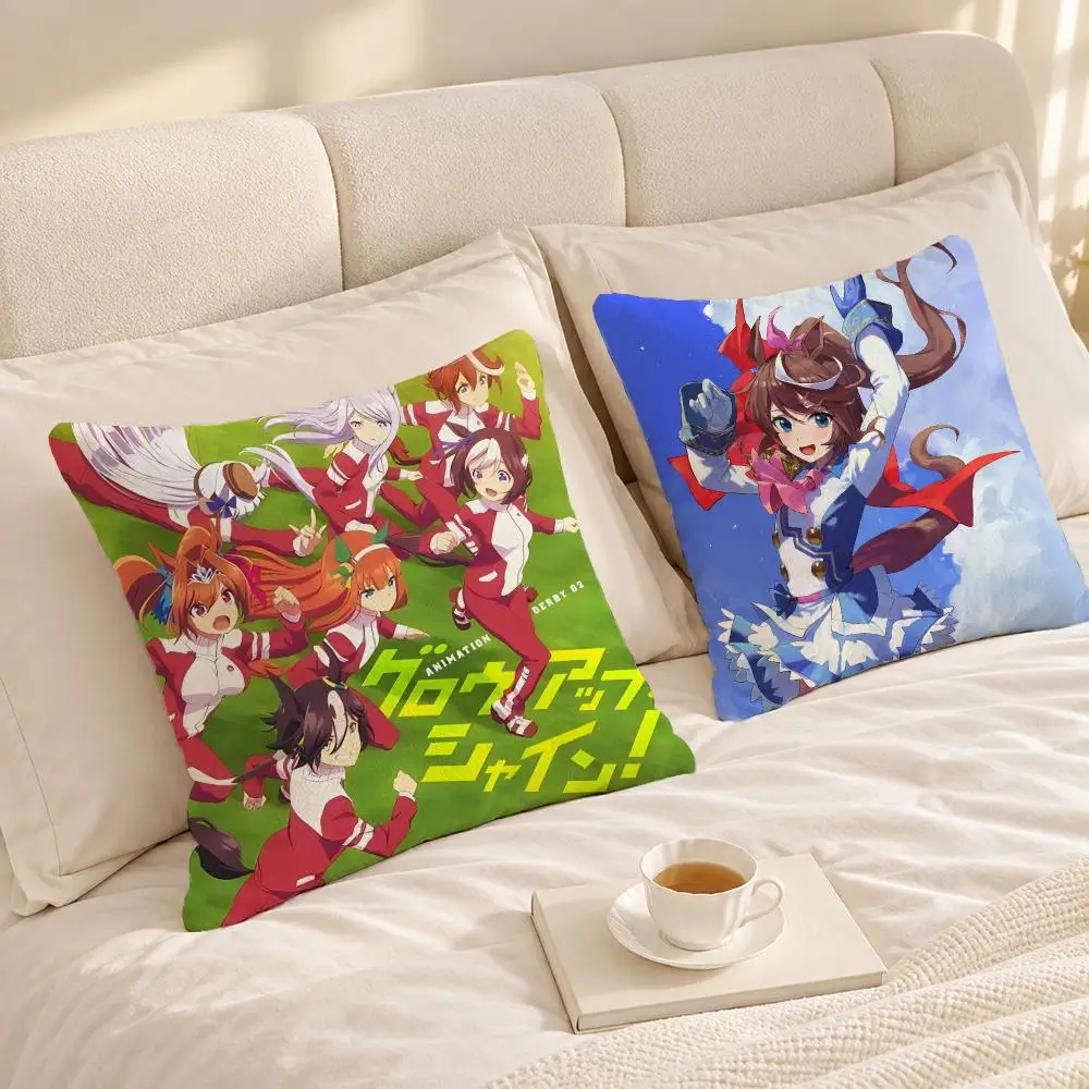 Anime Japanese Manga U-Uma Musume Pretty Derby Cushion Cover Soft Short Plush throw pillow Sofa Bedroom Den Car Dorm Decor Gifts