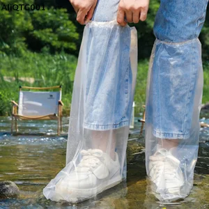 10PCS Transparent Plastic Shoe Covers Disposable Wear-Resistant Waterproof Outdoor Thick Isolation Foot Cover for Rainy Days