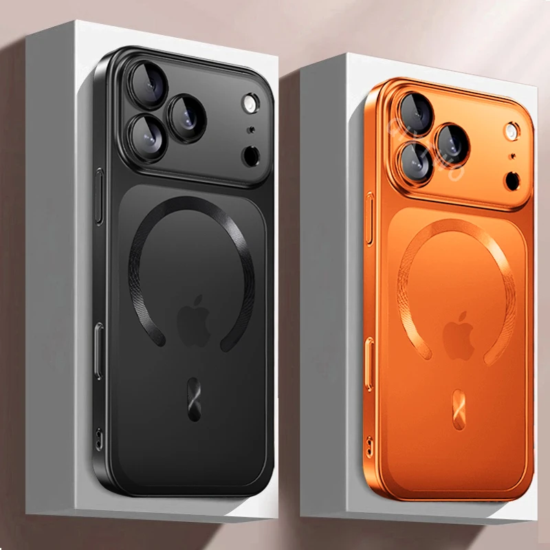 Luxury Plating Matte Transparent Magnetic Wireless Charge Case For iPhone 13/14/15/16/17 Pro Max Air