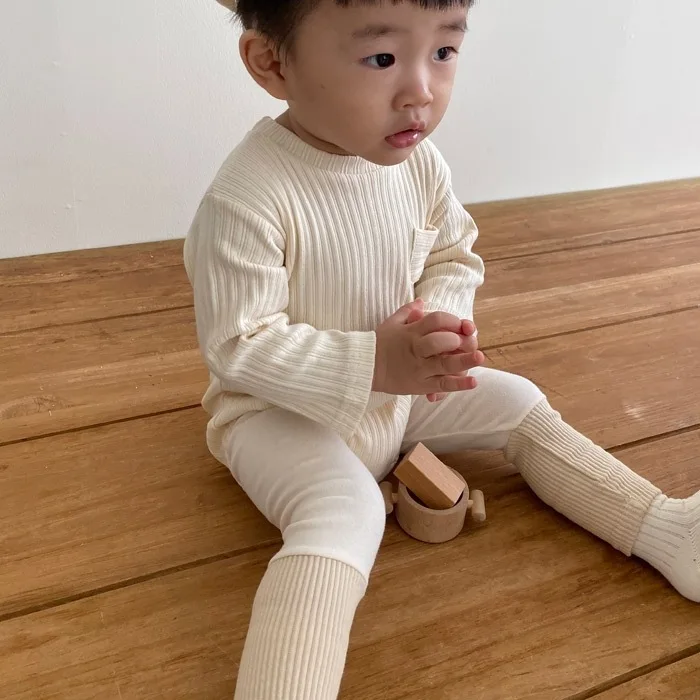 2024 Autumn New Baby Splicing Ribbed Leggings Cotton Infant Toddler Trousers Newborn Boy Girl Casual Pants Kids Pencil Pants