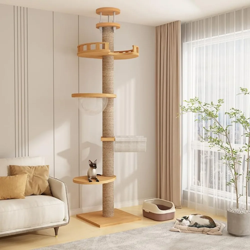 

Cat Tree Floor to Ceiling,Cat Tree Height Adjustable from Floor to Ceiling, Tall Climbing Tree, Equipped with Scraping Pillars,