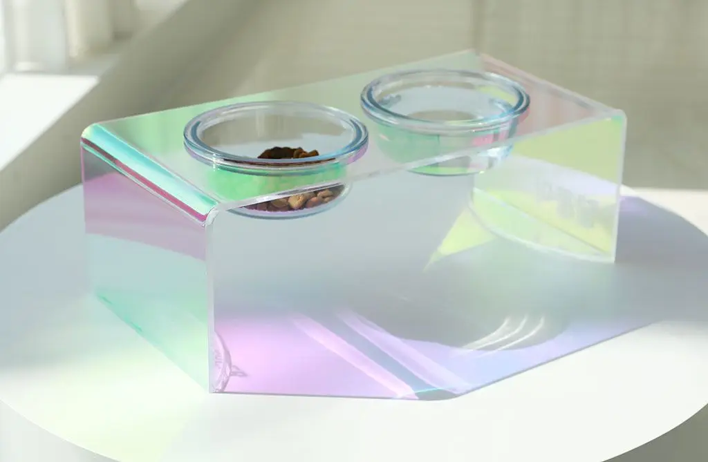 Wholesale Anti-Spine Protection Single and Double Bowl Colored Acrylic Dog Bowl Rainbow Cat Bowl