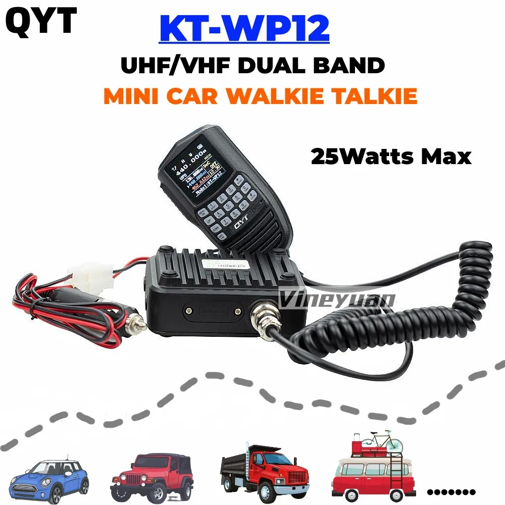 

QYT 02 Mini Mobile Ham Radio Car Transceiver LCD Microphone 25W 200 Channels VHF UHF Dual Band Long Range Car Two Way Radio