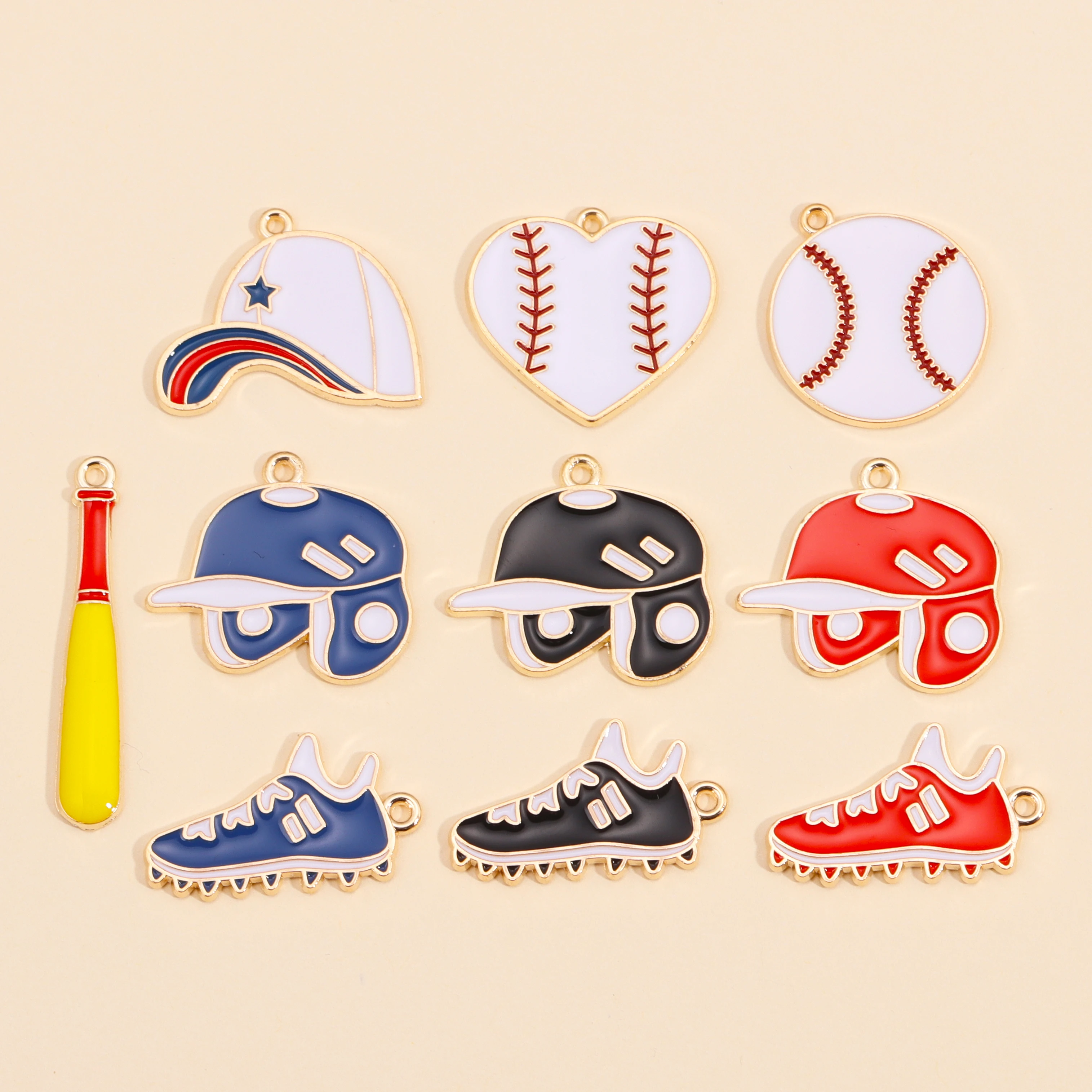 10Pcs Enamel Baseball cap Shoes Charms Alloy Sport Baseball Pendants For DIY Jewelry Making Keychain Earrings Accessories