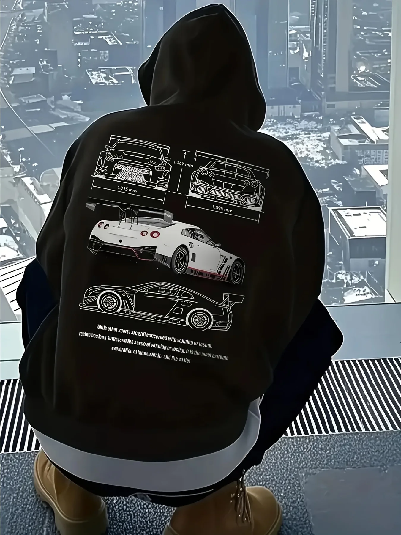 Sudadera con capucha para hombre Motor Sport, diseño técnico de coche de carrerasestampadoenlaespaldainformal,paraotoño-invierno
