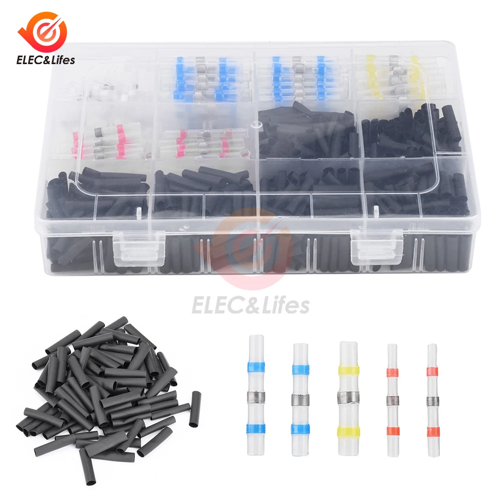 200Pcs Solder Sealed Wire Connector Self Welded Waterproof Insulation Terminal Block Solder Ring+300Pcs Heat Shrink Tube