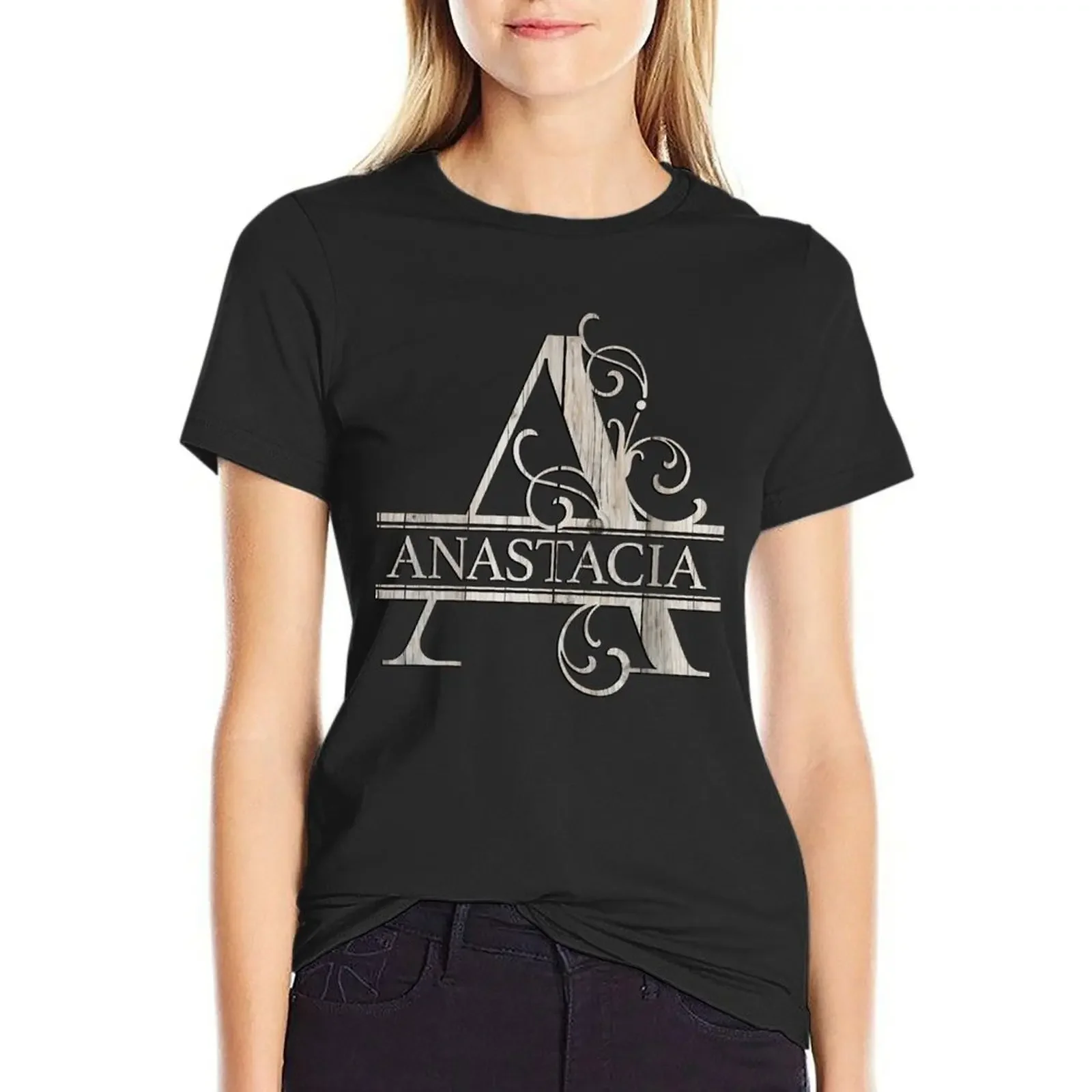 

Anastacia Name - Wood Style Monogram Letter A The Anastacia Name Gift For Anastacia T-Shirt sweat white t shirts for Women